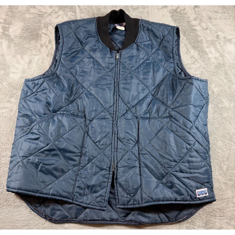 Vtg Big Smith Quilted Work Vest 2XL USA Made Blue Nylon Lined Warm Ranch Workwea